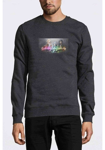 Sword Art Online Baskılı Füme Antrasit Erkek Örme Sweatshirt