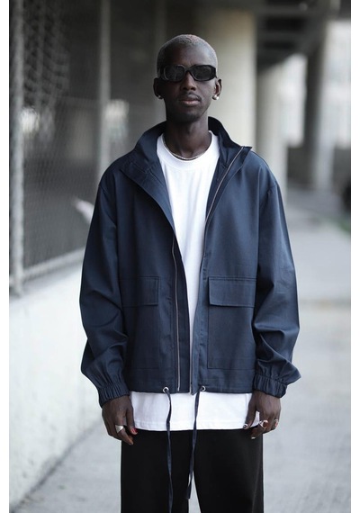 Oversize Gabardin Kumaş Astarsız Torba Cepli Dik Yaka Fermuar Kapamalı Baharlık Mont 001