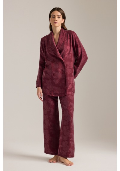 Aker Bordo Dokulu Kruvaze Kapama Pijama Üstü Bordo Bordo