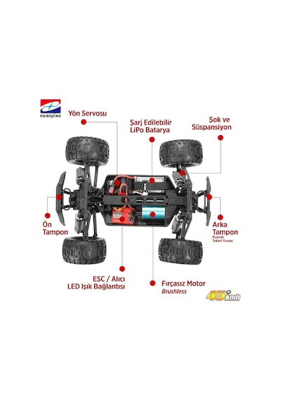 Haıboxıng 1/16th Scale 4wd Brushless Truck Uzaktan Kumandalı Araba Rtr Sarı + 1000 Mah 7.4v 2s 30c Lipo Batarya