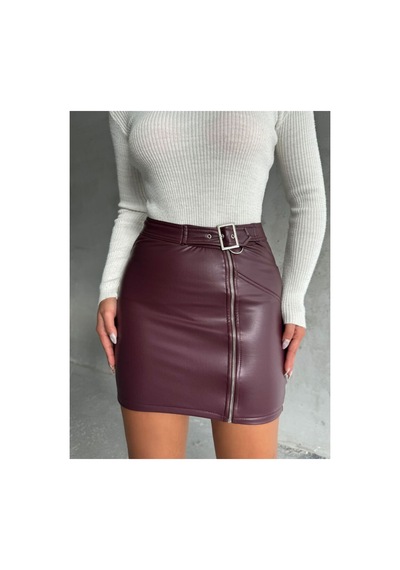 Verymoda Fermuarlı Deri Etek F0125 Bordo