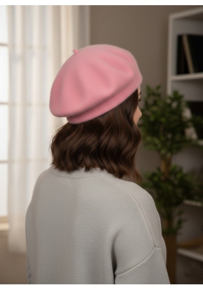 Derikem Fransız Tüylü Peluş Ressam Bere Kadın Şapka Pembe