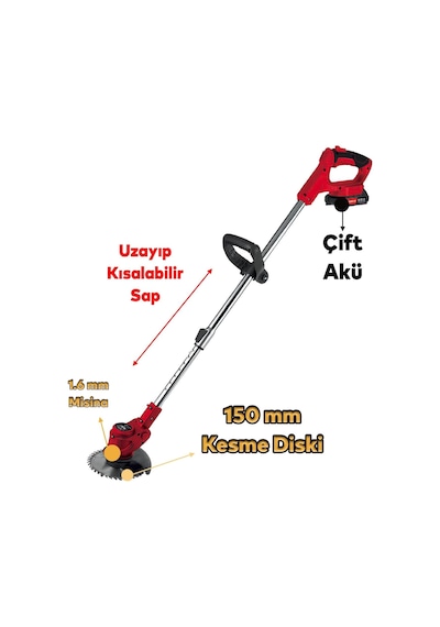 Tr Yan Tırpan Elektrikli Şarjlı Çim Ot Biçme Kesme Rodex Rdx9022 Li-on Çift Batarya Akülü 150 Mm Disk