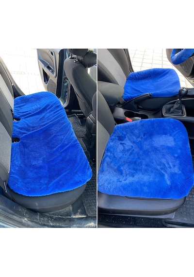 Yumuşak Tüylü Peluş Serme Oto Koltuk Koruyucu Minder Ön Arka Mavi Renk