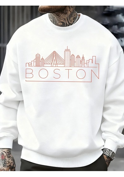 Startmore Tarzsokak Boston City Line Baskılar Erkekler Kazak Sonbahar Hip Hop Moda Kazaklar Rahat Tişörtü Rahat P Beyaz