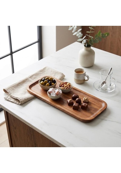 30 X 13 Cm Akasya Sunumluk, Dikdörtgen Ahşap Sunum Tepsisi, Kahvaltılık, Çerezlik, Lokumluk, Çikolata Ve Atıştırmalık Servisi İçin Doğal Görünümlü Sunum Tabağı Çok Renkli