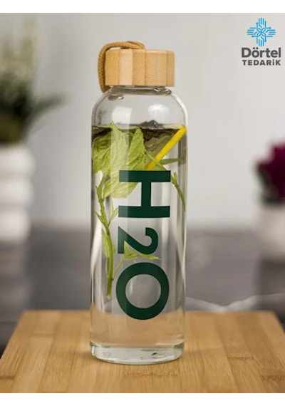 H2o Bambu Kapaklı Cam Matara Bez Kılıf Hediyeli 600 Ml Beyaz