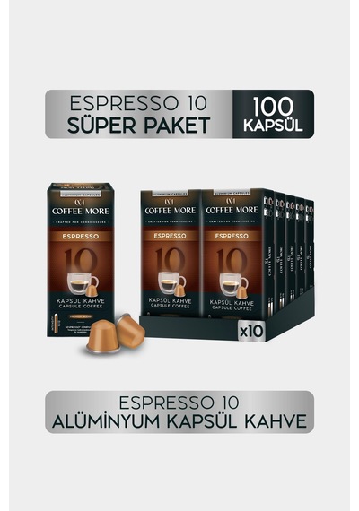 Coffee More 10 Espresso Kapsül Kahve 10 X 10 Paket 100 Adet Nespresso Uyumlu Kapsül Kahve