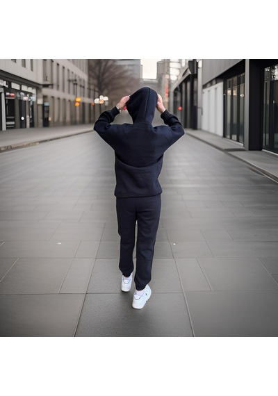 Ceyss Design Unisex Üç İplik Şardonlu Oversize Hoodieli Eşofman Takımı-siyah Siyah