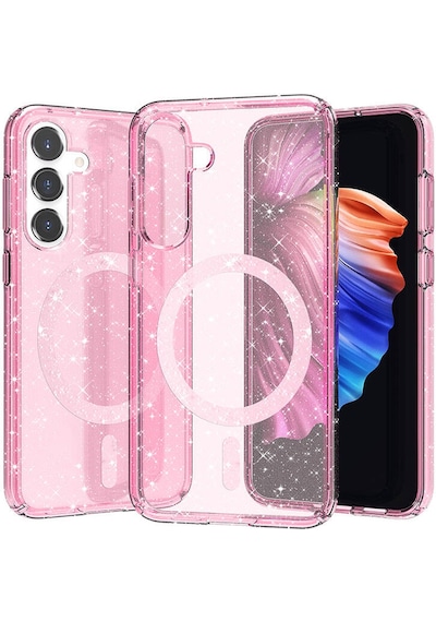 Samsung Galaxy Uyumlu Z Fold 6 Kılıf Magsafe Destekli Ve Renkli Simli Sert Şeffaf Tpu Silikon Kapak Royal Case/allstar Pembe