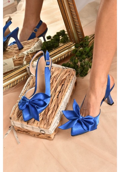 Fox Shoes Saks Mavi Saten Kumaş Kadın Topuklu Ayakkabı K922164804