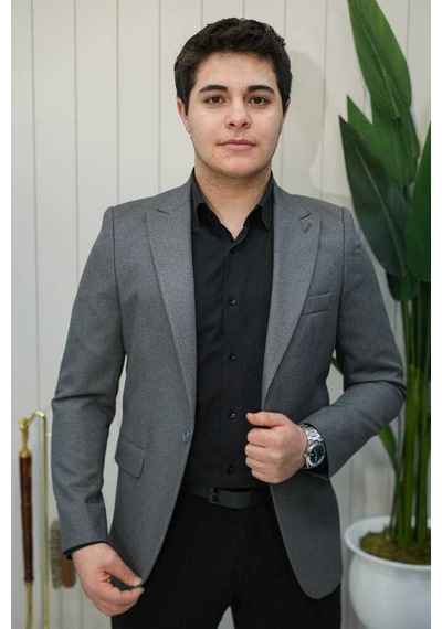 Bys Beystil Sivri Yaka Gri Ceket Simon- Slim Fit