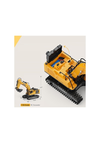 Dev Boy 40 Cm. Duman Çıkaran 12 Kanal 680 Derece Dönebilen Oyuncak Kepçe Metal Uzaktan Kumandalı Şarjlı Dozer Sarı