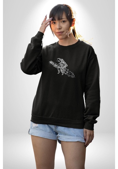 Kask Motorsiklet Dünya Turu Unisex Siyah Baskılı Sweatshirt Siyah