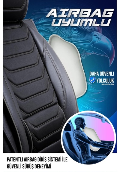 Jeep Renegade İle Uyumlu Lüx Deri Oto Koltuk Kılıfı Ön Arka Takım Eagle Tam Siyah