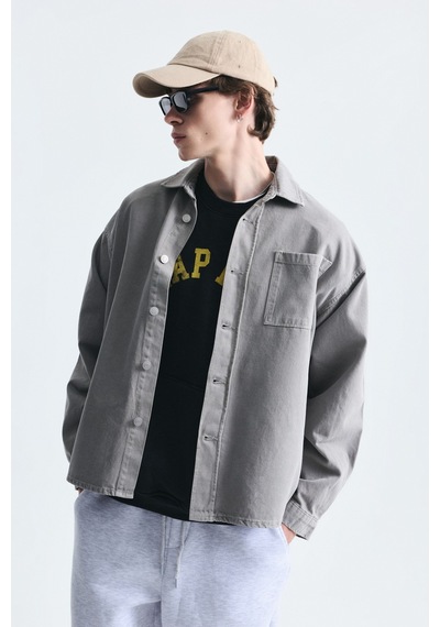 Vamos Oversize Denim Gömlek Gri