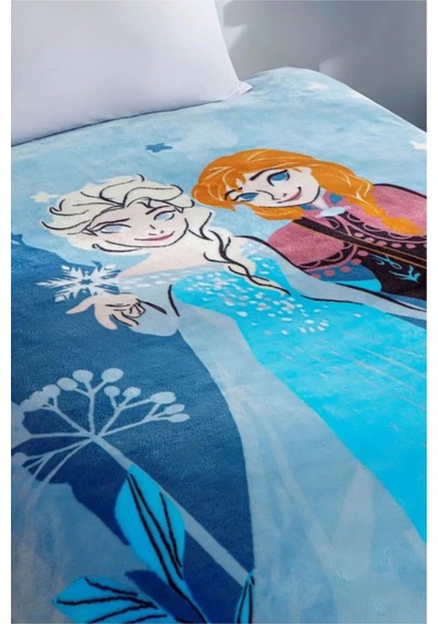 Taç Frozen Kız Çocuk Battaniye Tek Kişilik Mavi