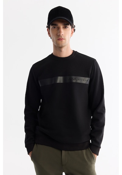 Avva Erkek Siyahbisiklet Yaka Pamuklu Baskılı Elastan Regular Fit Sweatshirt A42y1260 Siyah