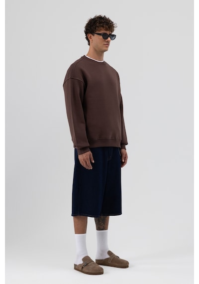 Vamos Basic Bisiklet Yaka Oversize Sweatshirt Kahve