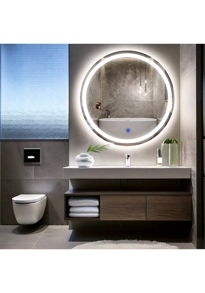 Aura Beyaz Led'li Kumlamalı Lavabo & Banyo Aynası Dokunmatik Sensörlü 70 X 70