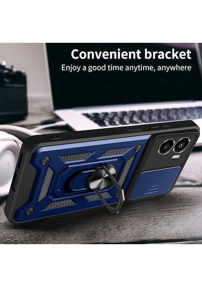 Xiaomi Poco X7 Pro İle Uyumlu Kılıf Magnetik Standlı Kamera Korumalı Sürgülü Kapak Lacivert