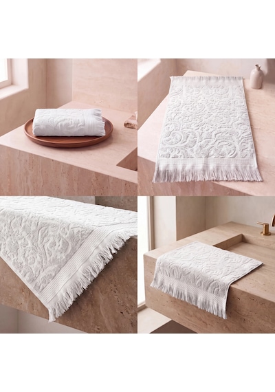 Botti Home %100 Pamuk Jakarlı El Ve Yüz Havlusu Seti 50 X 90 Cm Çeyizlik Saçaklı Havlu Kırık Beyaz