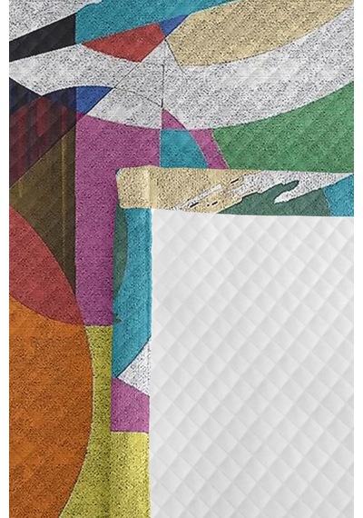 Geometrik Renkli Genç Odası Tek Kişilik Pike Takımı - Soyut Turkuaz Mor 160x220 Cm Yatak Örtüsü Kırsal Kireç Serinliği