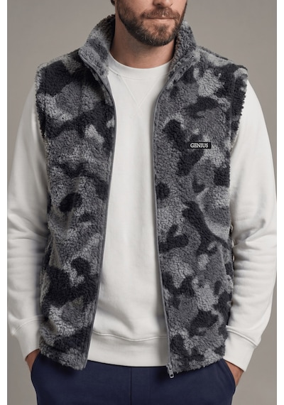 Genius Store Erkek Yelek İçi Şardonlu Sherpa Peluş Yelek Tam Fermuarlı Cepli Kuzu Outdoor Yelek Antrasit