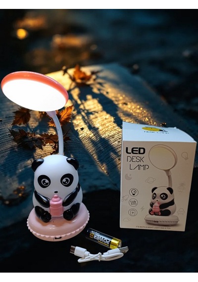 Panda Figürlü Katlanabilir Ve Şarjlı Pilli Led Masa Lambası Çok Renkli