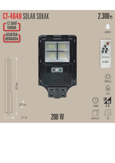 Ct-4640 200w Solar Led Projetör 1 Adet Beyaz Işık