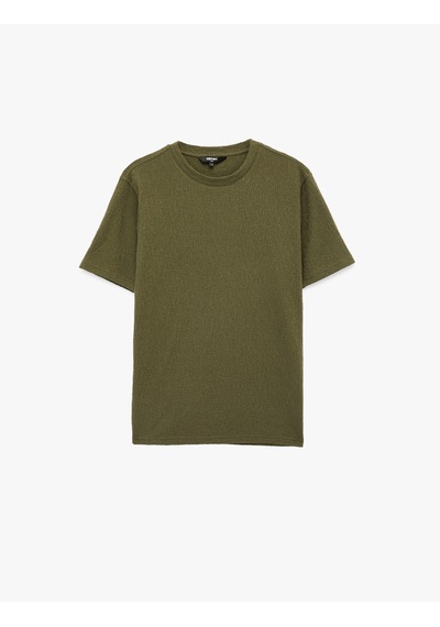 Koton Kısa Kollu Dokulu Bisiklet Yaka Slim Fit Tişört Yeşil 6sam10098mk