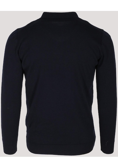 Erkek Polo Yaka Triko Lacivert Slim Fit Yarım Fermuarlı Balık Sırt Desenli Pamuklu Kazak Ncs Jeans 3006-lacivert Lacivert