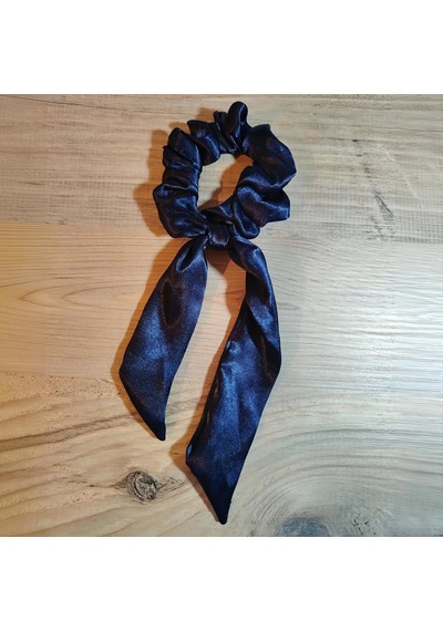 Handmade İpek Saten Fiyonklu Scrunchie Saç Tokası Lacivert