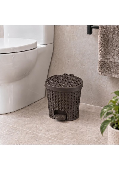 Tr 3 Litre Hasır Desenli Pedallı Çöp Kovası, Rattan Görünümlü Plastik İç Kovalı Kapaklı Banyo Mutfak Çöp Genel