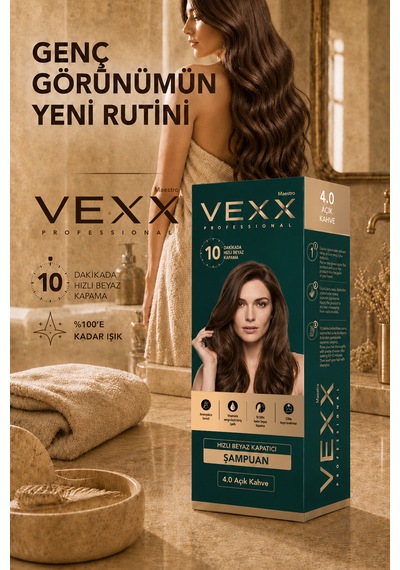 Vexx Professional Beyaz Kapatıcı Pratik Boya Şampuan Açık Kahve 4.0 Amonyaksız Formül 300 Ml.