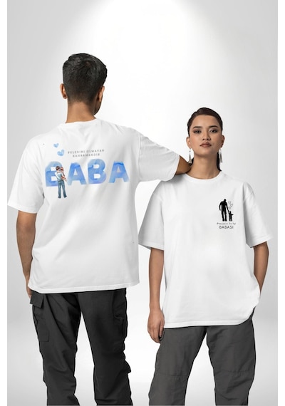 Babalar Günü Dünyanın En İyi Babası Beyaz Oversize Unisex Ön Ve Sırt Baskılı Tişört Beyaz
