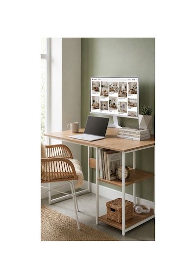 Vienna 2 Raflı Metal Ayak Çalışma Masası Laptop Masası Bilgisayar Masası 60x120cm Beyaz - Çam Vienna 2 Raflı Metal Ayak Çalışma Masası Laptop Masası Bilgisayar Masası 60x120cm Beyaz - Çam