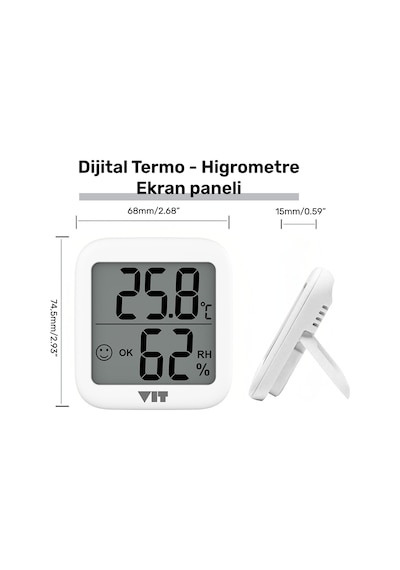 Vıt 3'lü İç Mekan Dijital Isı Ve Nem Ölçer Beyaz Termometre Wvt17-02 Thermometer