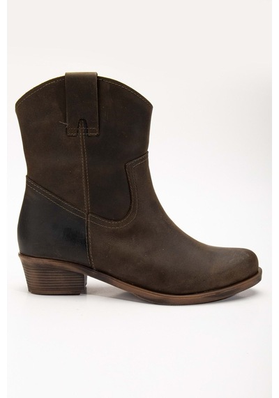 Analin Shoes Kadın Hakiki Deri Kovboy Bot Haki