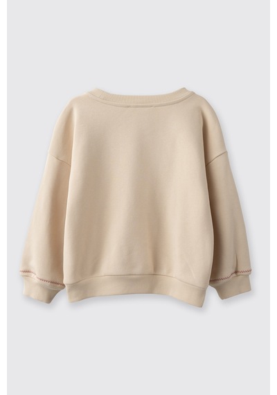 Panço Kız Bebek Nakış Detaylı Yumuşak Dokulu Bej Sweatshirt Krem
