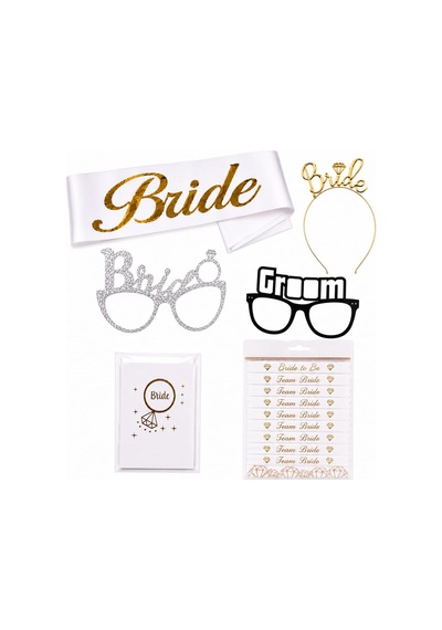 28 Parça Altın Beyaz Bekarlığa Veda Parti Aksesuar Seti Bride To Be Seti