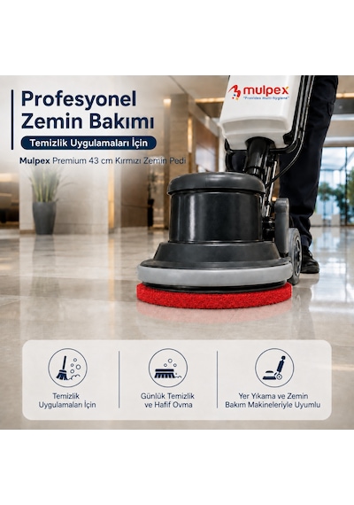Mulpex Premium 43 Cm Kırmızı Zemin Temizlik Pedi Yer Yıkama Makinesi Pedi