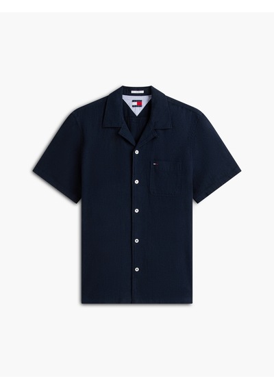 Tommy Hilfiger Tjm Reg Lınen Blend Camp Ss Ext Erkek Mavi Kk Gömlek - Dm0dm23058