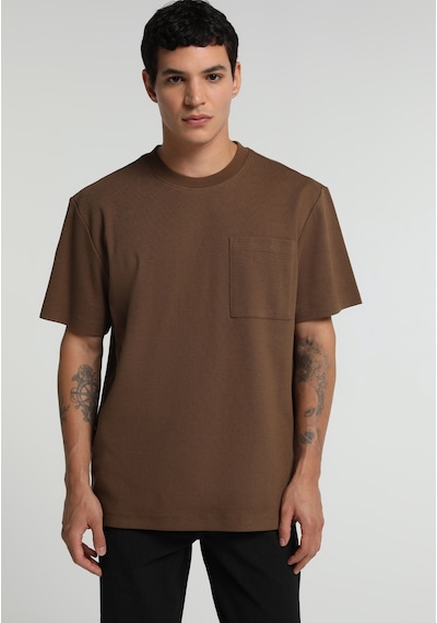 Colin's Colins Relaxed Fit Yuvarlak Yaka Düz Erkek Kahverengi Kısa Kol Tişört Cl1080498 Q1.v2 Tpe Gri