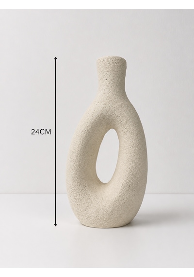 24 Cm Dekoratif Vazo - Seramik Görünümlü Yapay Çiçek Vazosu - Modern Ev & Ofis Dekorasyon Beyaz
