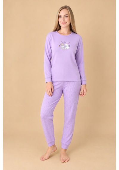 Wordex Fawn 6002 İnterlok Sevimli Köpek Desenli Kışlık Ev Kadın Pijama Takımı Lila Wordex Fawn 6002 İnterlok Sevimli Köpek Desenli Kışlık Ev Kadın Pijama Takımı Lila