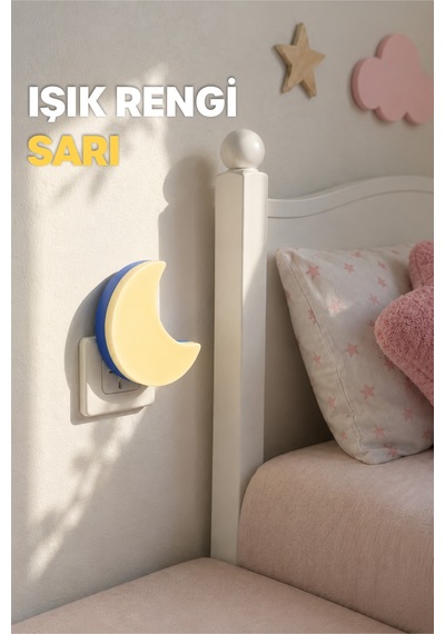 Yarım Ay Gece Lambası On/off Tuşlu Koridor Hol Işığı Uyuma Işığı Sarı K6975