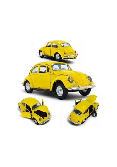 Metal Çek Bırak Beetle Vosvos Araba 1:32 Ölçek Sesli Işıklı Kapıları Açılan Diecast Model - Sarı Çok Renkli