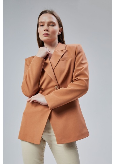 Kadın Kruvaze Kapama Oversize Blazer Ceket Kahve