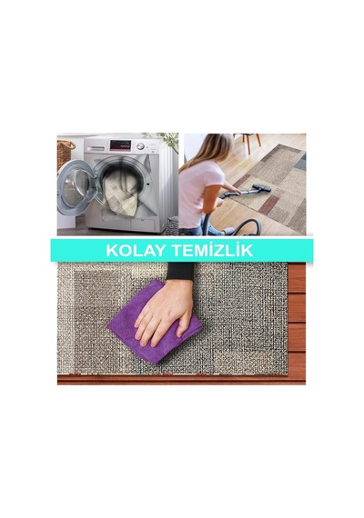 Latte Dizayn Apelia Kadife Pamuk Tabanlı Yıkanabilen Kaydırmaz Antibakteriyel Salon Halısı 160x230 Çok Renkli